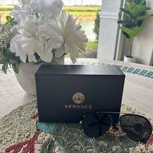 Versace Black & Gold Aviator Sunglasses